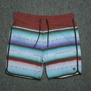 Outerknown Board Shorts Men 34 Red Blue Apex Kelly‎ Slater Swim Surf Striped